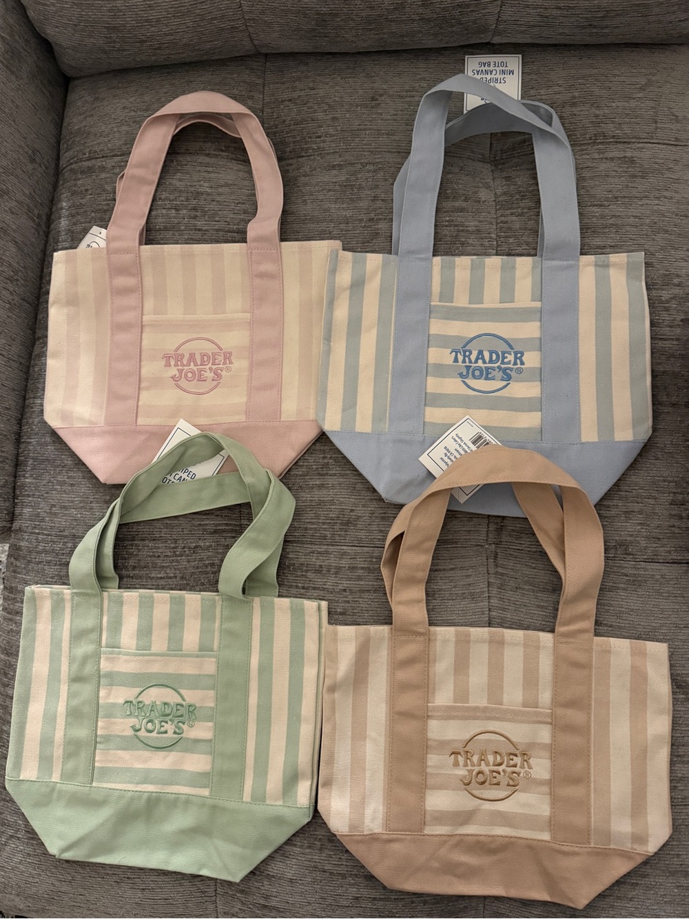 Trader Joe’s Striped Canvas Tote Bag - Pink, Blue, Green, Tan Options (Set of 4)